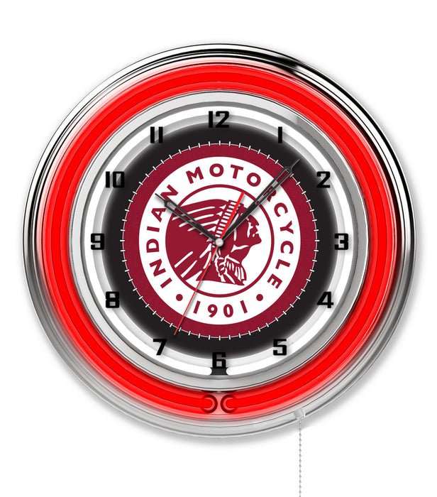 Holland Bar Stool Co. Indian Motorcycle Themed 19" Neon Clock