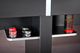 a shelf with cans and cans on it